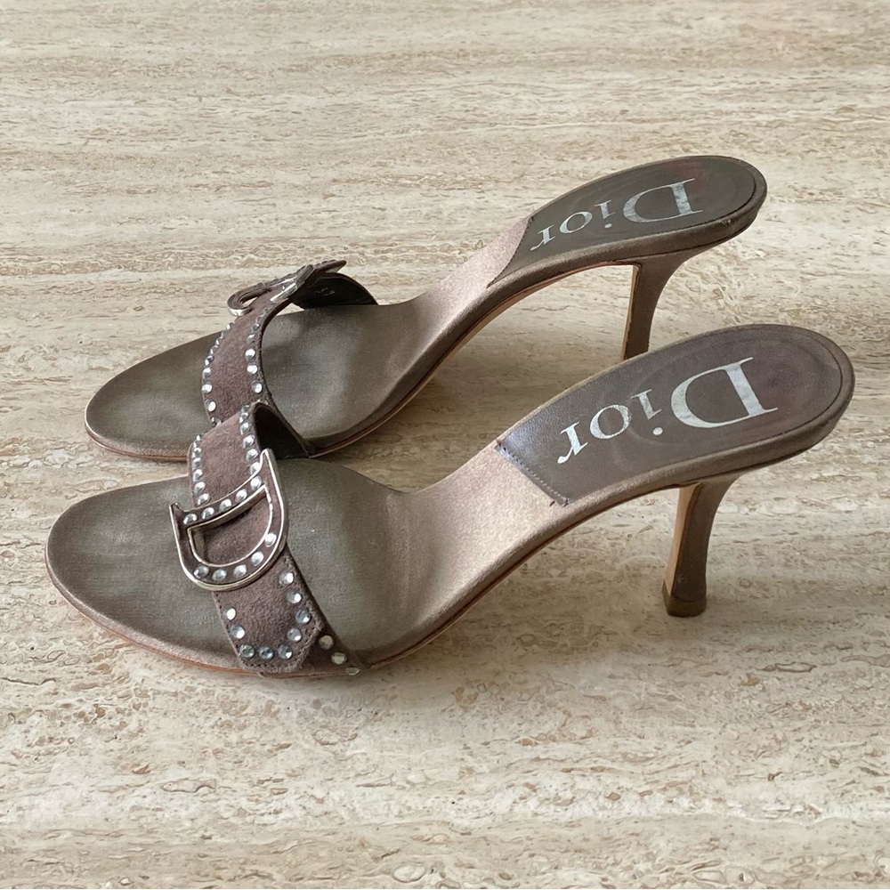 Vintage Dior Satin Crystal CD Sandal Mule Heels - Picture 4 of 10